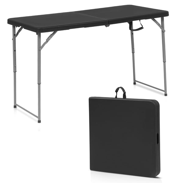 ALPULON Folding Table 4 Foot Portable Plastic Fold-in-Half Foldable Table, Black