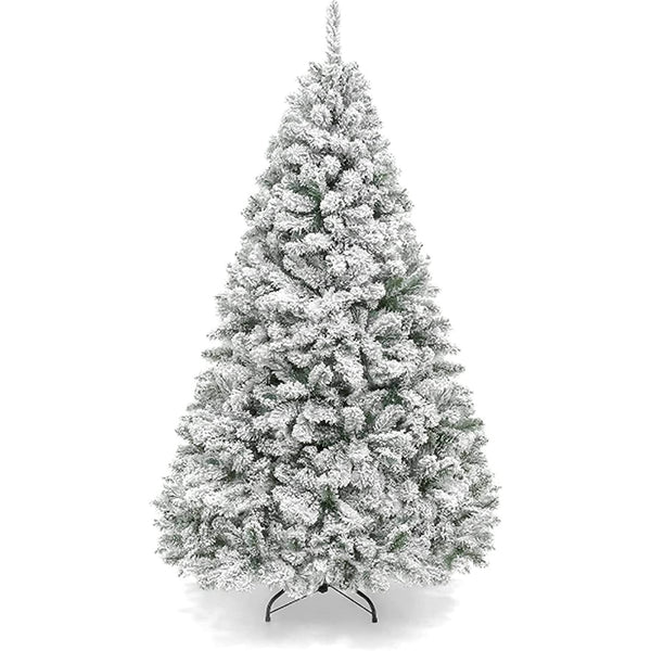 GIVIMO 6ft Snow Flocked Hinged Artificial Christmas Tree, White