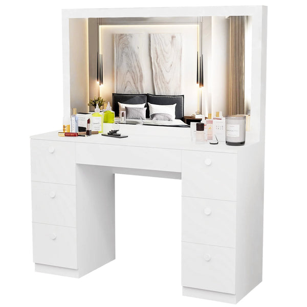 GIVIMO Modern Bedroom Vanity Desk with 7 Drawers, White Finish