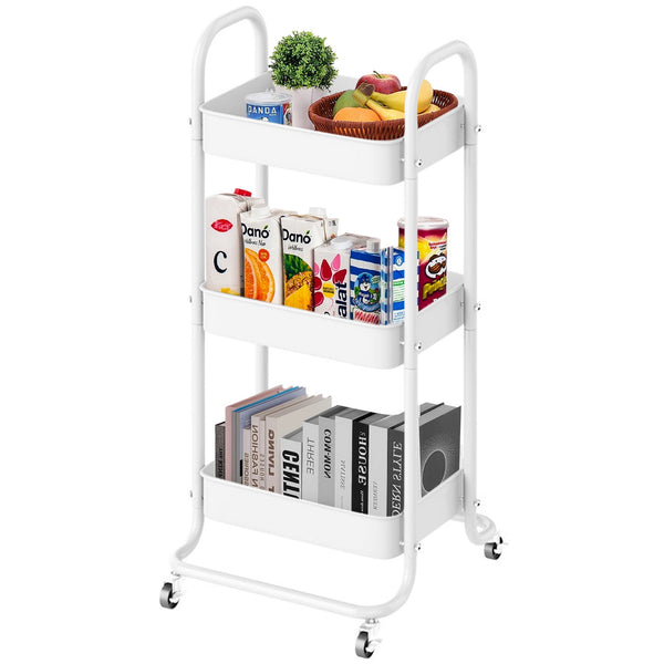 HONGGE 3 Tier Rolling Cart, Metal Utility Cart with Wheels ,Office School Organizer