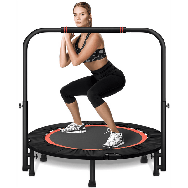 HONGGE 40in Fitness Mini Trampoline, Exercise Rebounder Foldable with Adjustable Handle Max Load 440lbs