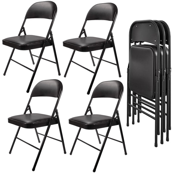 Inolait Padded Seat Metal Folding Chairs, 4 Pack, Black