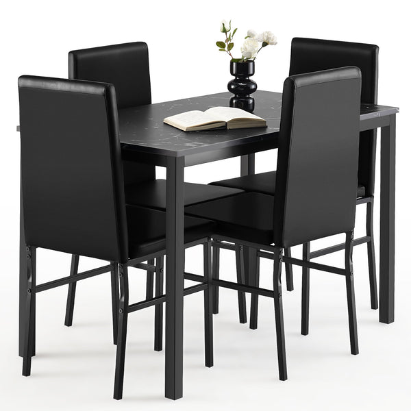 Vebreda Dining Table Set for 4, Kitchen Table with Modern Faux Marble Tabletop and 4 PU Leather Upholstered Chairs