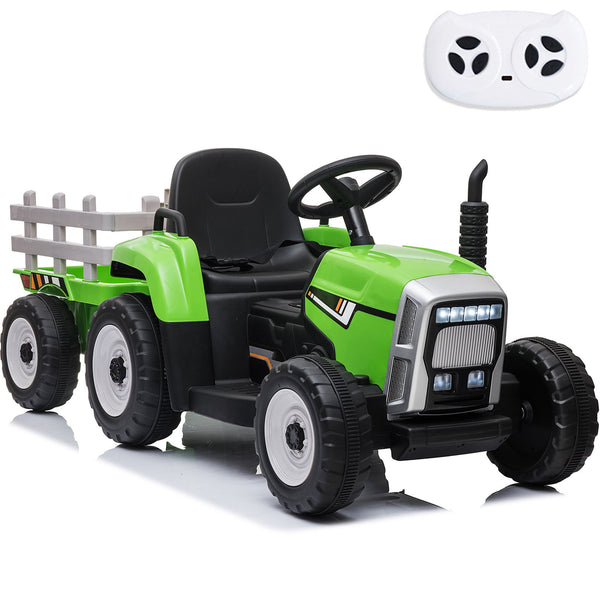 Vebreda 12V Kids Ride-on Tractor with Trailer Ground Loader with Remote Control, Green