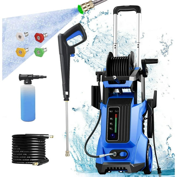 Vebreda 1800W 3500PSI Electric Pressure Washer Cleaner with Hose Reel, Blue