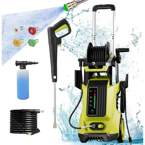 Vebreda 1800W 3500PSI Electric Pressure Washer Cleaner with Hose Reel, Yellow