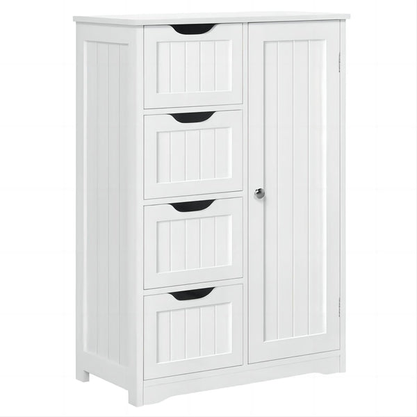 Vebreda 4 Drawer Bathroom Cabinet Storage Cupboard 3 Shelves Free Standing White