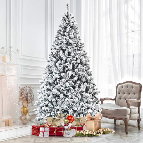 Vebreda 7.5ft Snow Flocked Hinged Artificial Christmas Tree Without Lights, Indoor Outdoor White