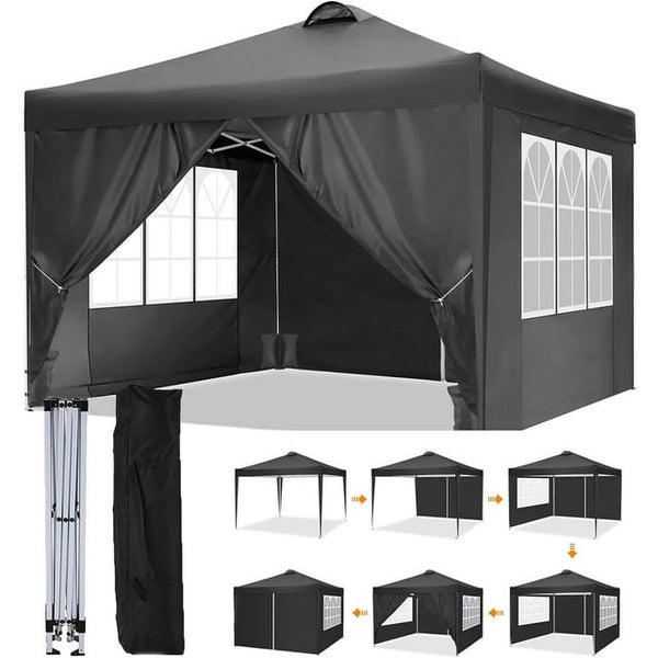 Vebreda Canopy Party Tent for Outside, 10ft x 10ft Outdoor Party Wedding Tent, Black