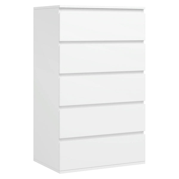 Vebreda 5 Drawer White Dresser for Bedroom, Modern Chest of Drawers Wood Storage Cabinet for Living Room Nursery Kitchen Office