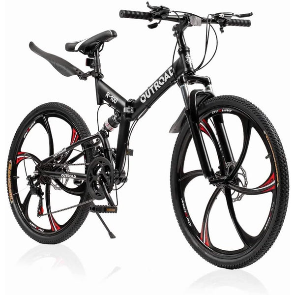 Vebreda 26 Inch Folding Mountain Bike, 21 Speed Full Suspension High-Carbon Steel MTB Foldable Bicycle