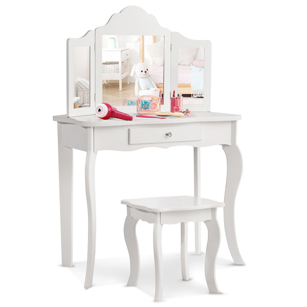 Vebreda Vanity Table Set Makeup Dressing Table Kids Stool Mirror