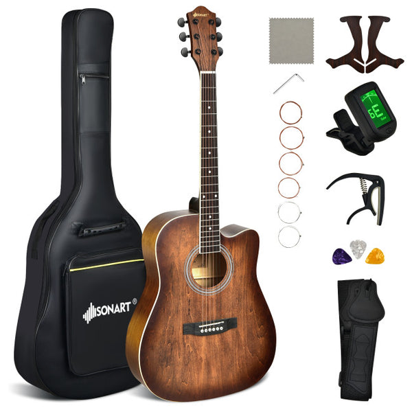 Vebreda 41 Inches Full Size Cutaway Acoustic Guitar Set for Beginner , Coffee