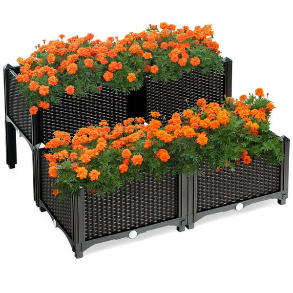 Vebreda Set of 4 Elevated Flower Vegetable Herb Grow Planter Box Brown