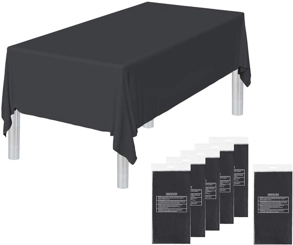 Vebreda 6 Pack 108 54in Black Premium Disposable Plastic Tablecloth for 8ft Long Rectangle Tables