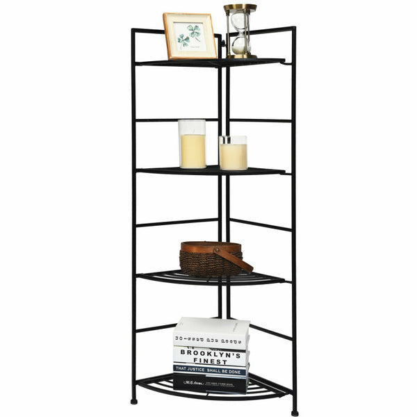 Vebreda 4 Tier Folding Metal Shelf Plant Stand Storage Open Shelf Corner Display Rack