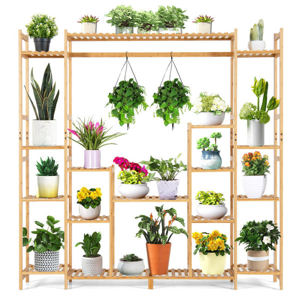 Vebreda 9-Tier Bamboo Potted Plant Stand with Hanging Rack