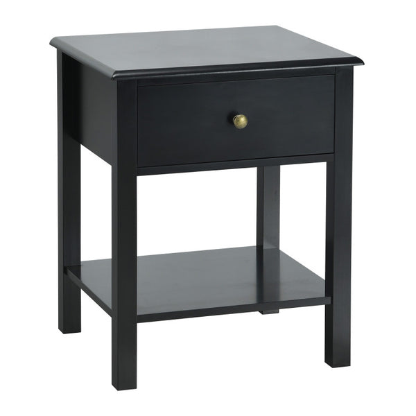 Vebreda Nightstand End Table with Drawer and Shelf Black