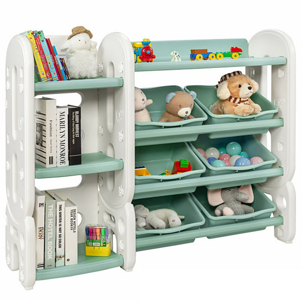 Vebreda Kids Toy Storage Organizer with Bins and Multi-Layer Shelf for Bedroom Playroom Green