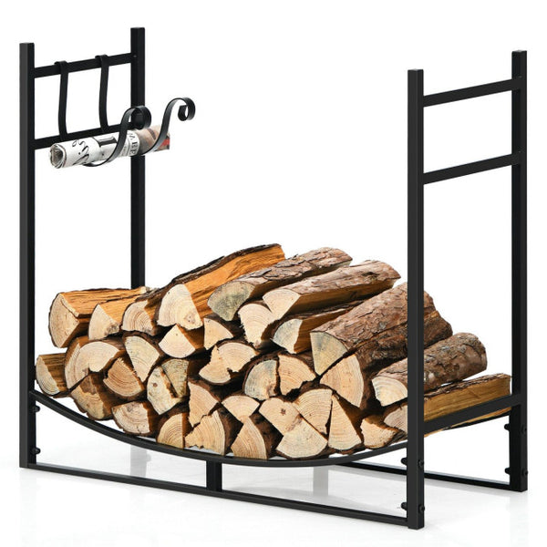 Vebreda 33 Inch Firewood Rack with Removable Kindling Holder Steel Fireplace Wood , Black