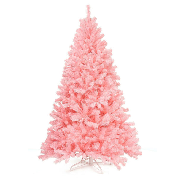 Vebreda 6 Feet Pink Artificial Hinged Spruce Full Christmas Tree with Foldable Metal Stand