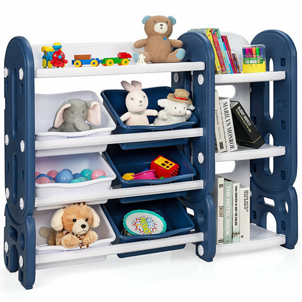 Vebreda Kids Toy Storage Organizer with Bins and Multi-Layer Shelf for Bedroom Playroom Blue