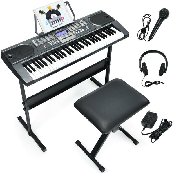 Vebreda 61-Key Electronic Keyboard Piano Starter Set with Stand Bench and Headphones , Black