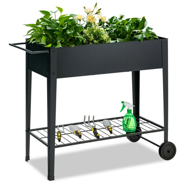 Vebreda Elevated Planter Box on Wheels with Non-slip Legs and Storage Shelf