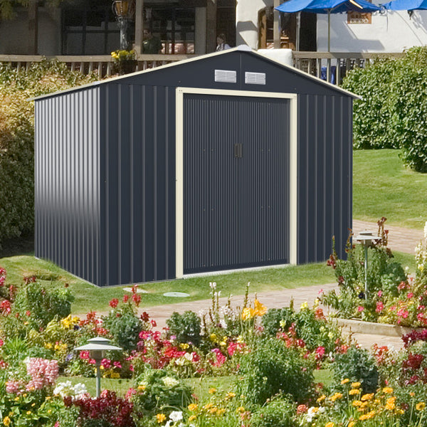 Vebreda 9 x 6 Feet Metal Storage Shed for Garden and Tools , Grey