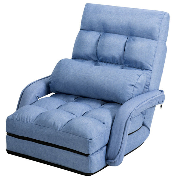 Vebreda Folding Lazy Floor Chair Sofa with Armrests and Pillow , Blue