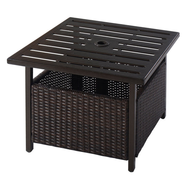 Vebreda Outdoor Patio Rattan Wicker Steel Side Deck Table , Brown