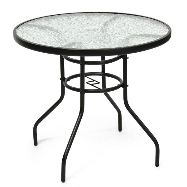 Vebreda 32 Inch Patio Tempered Glass Round Table with Convenient Umbrella Hole