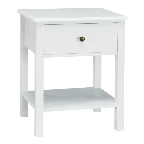 Vebreda Nightstand End Table with Drawer and Shelf White