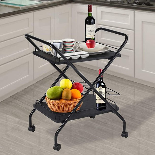 Vebreda 2-Tier Rolling Utility Cart, Metal Bar Service Car With Wine Rack, Lockable Wheel, Multi-Functional Storage Rack For Bar Office And Kitchen