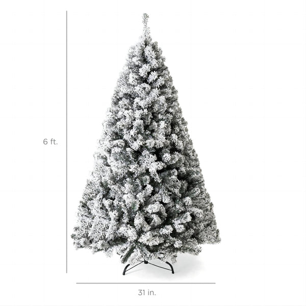 Vebreda 6ft Pre-Lit Holiday Christmas Pine Tree w/ Snow Flocked Branches, 250 Warm White Lights