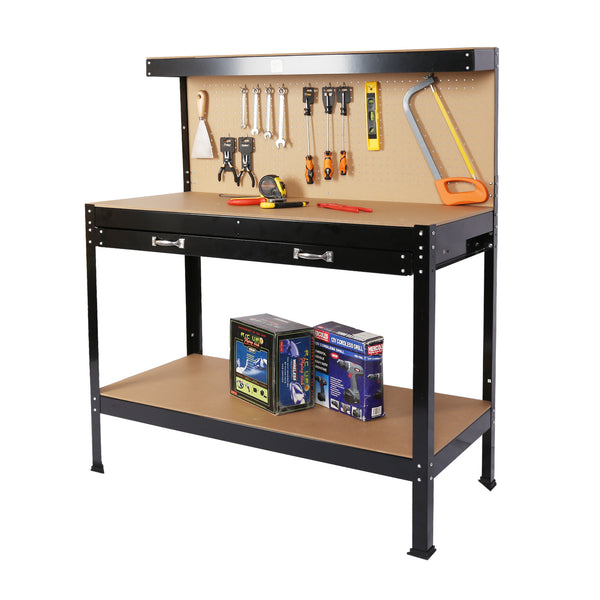 Vebreda Steel Workbench Tool Storage Work Bench Workshop Tools Table W/Drawer and Peg Board 63in, Black