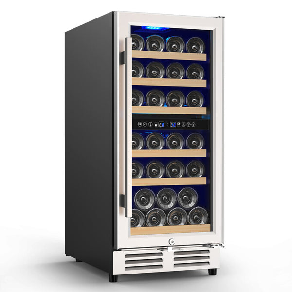 Vebreda 30 Bottles/15 Inch Dual Zone Wine Cooler Refrigerator Built-in or Freestanding , Black