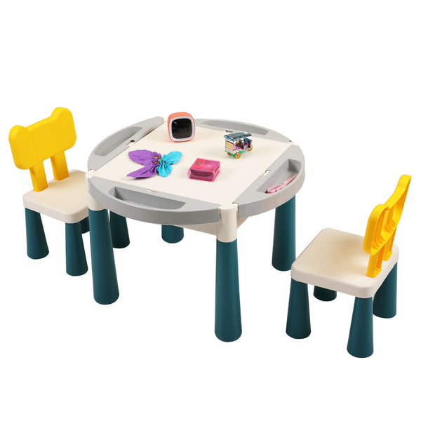 Vebreda 6-In-1 Multi Activity Plastic Table and 2 Chair Set, Multi-Color