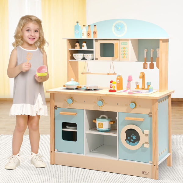 Vebreda Wooden Kitchen Playset with Washing machine and microwave , Blue