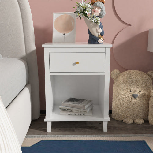 Vebreda Wooden Nightstand with One Drawer One Shelf for Kids, Adults, White