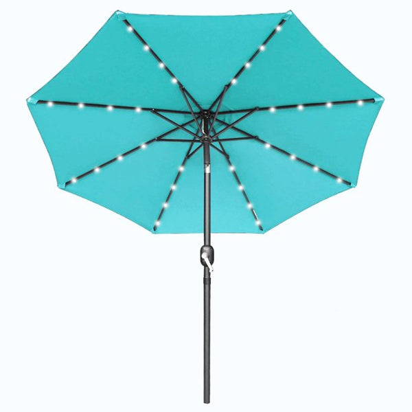 Vebreda 10ft Solar Umbrella 32 LED Lighted Market Patio Umbrella, Light Blue