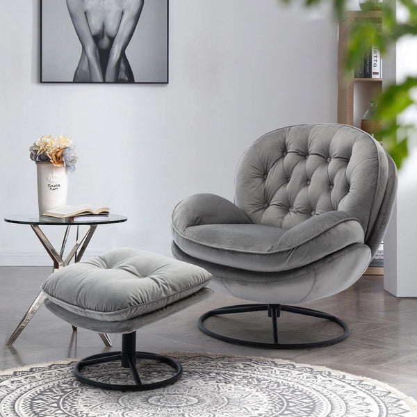 Vebreda Lazy Chair Living Room Accent Chair with Ottoman Grey