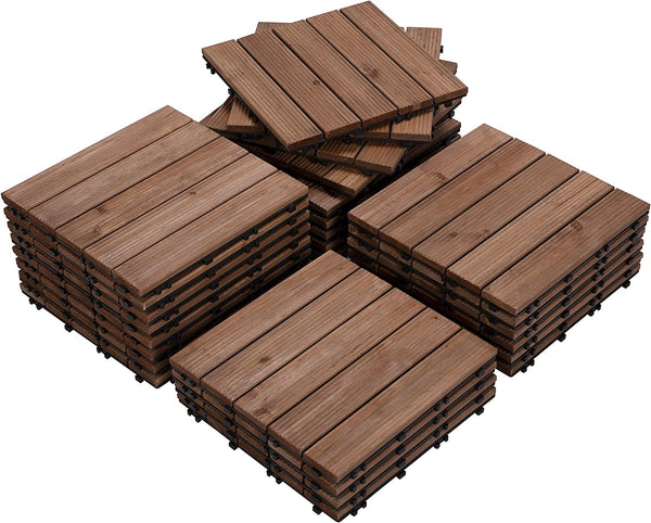 Vebreda 27PCS Interlocking Patio Deck Tiles 12 x 12in Wood Floor Tiles Outdoor Flooring for Patio Garden Deck Poolside Brown