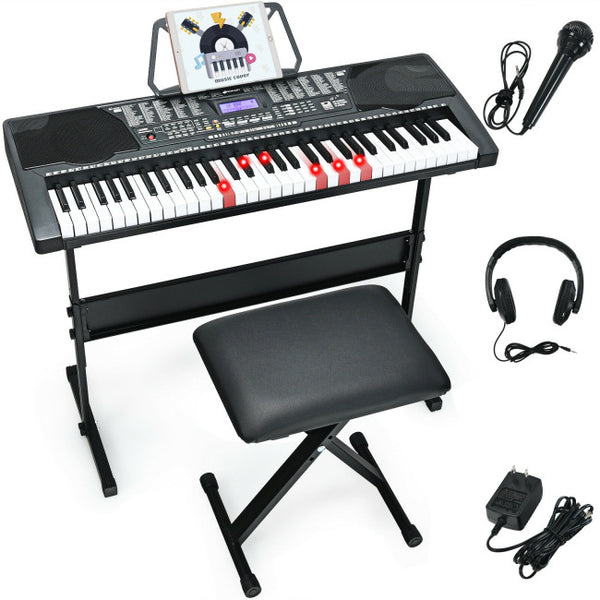 Vebreda 61-Key Electronic Keyboard Piano with Lighted Keys and Bench