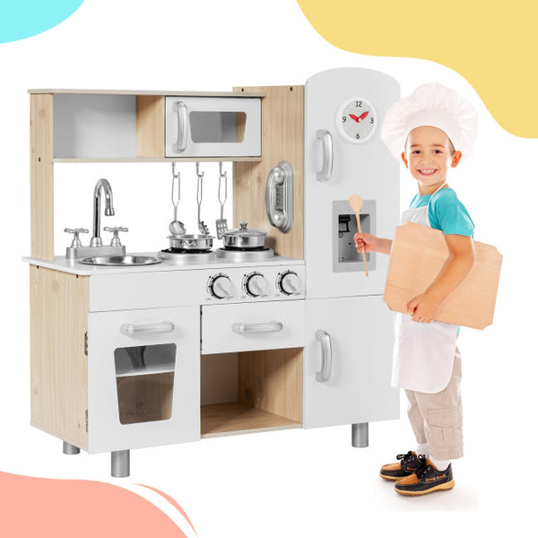 Vebreda Vintage Play Kitchen Pretend Kids Cooking Playset Toys with Water Dispense