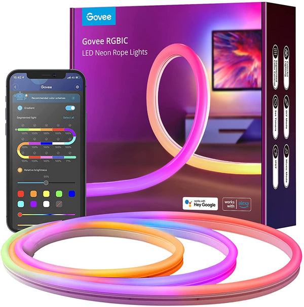 Vebreda Neon Rope Light, RGBIC Rope Lights with Music Sync, DIY Design, Works with Alexa, Google Assistant, 10ft LED Strip Lights for Bedroom, Living Room, Gaming Decor (Not Support 5G WiFi)