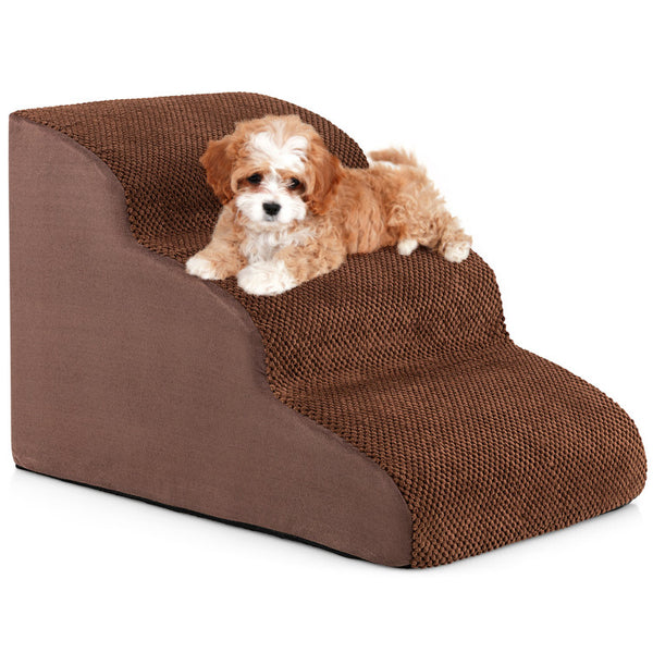 Vebreda 3-Tier Non-Slip Dog Steps with High-Density Sponge and Silicone Paw Prints Brown