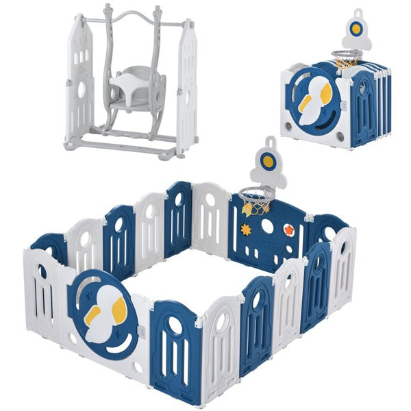 Vebreda Baby Playpen for Toddler Kids Activity Center with Freestanding Swing Playset Safety Large Play Yard