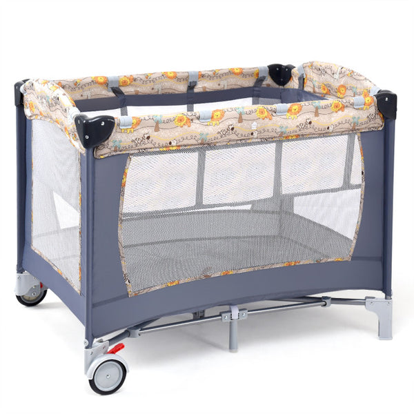 Vebreda Foldable 2 Color Baby Crib Playpen Playard Gray