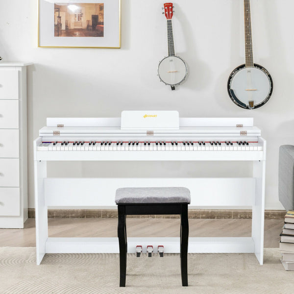 Vebreda 88 Key Full Size Electric Piano Keyboard with Stand 3 Pedals MIDI Function , White